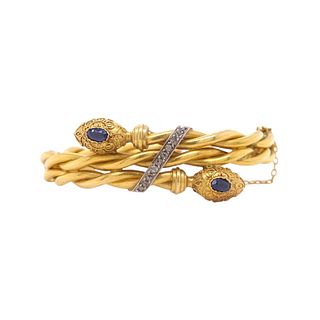 14K Yellow Gold Diamond Sapphire Bangle Bracelet