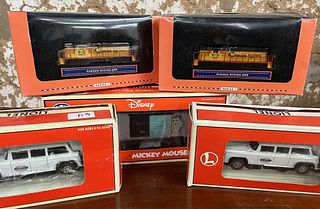 Five Lionel Toy Trains and Cars