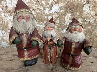 Three Papier Mache Santas