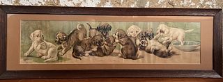 Early Lithograph of Puppies