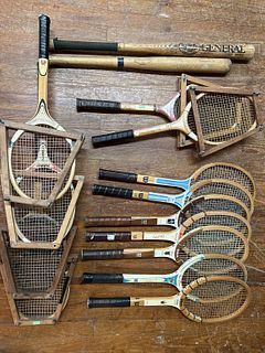 Vintage Tennis Rackets and Baseball Bats