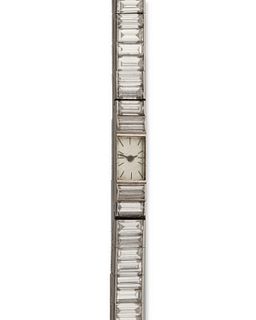 A platinum and diamond wristwatch, Le Coultre