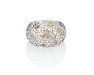 A diamond and gemstone bombe ring