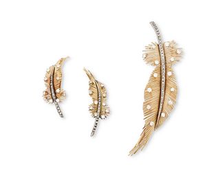 A set of diamond feather jewelry