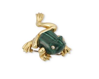 A malachite frog brooch