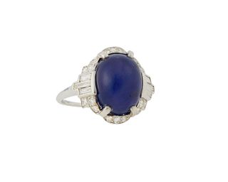 An Art Deco purple star sapphire and diamond ring
