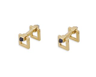 A pair of simulated sapphire double link cufflinks