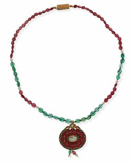 An Indian gem-set and enamel necklace