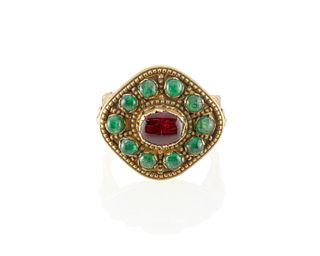 An Indian ruby and emerald ring