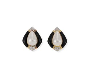 A pair mabe pearl and diamond earrings