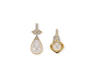 Two pearl and diamond pendants