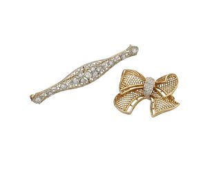 Two diamond brooches