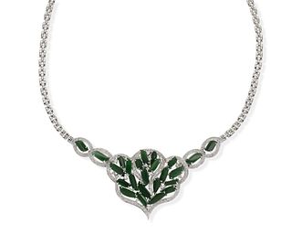 A jadeite and diamond brooch/necklace