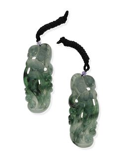 A pair of Guanyin carved jadeite pendants