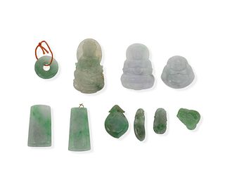 Ten carved jadeite pendants