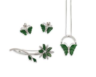 A group of jadeite and diamond jewelry