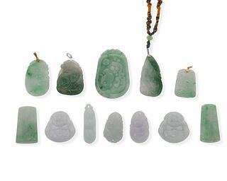 Twelve carved jade pendants
