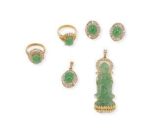 A group of jadeite and diamond jewelry