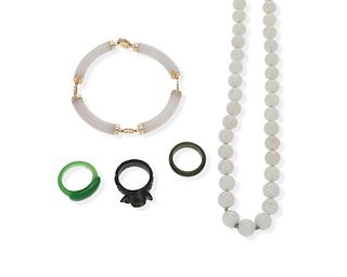 A group of jade jewelry