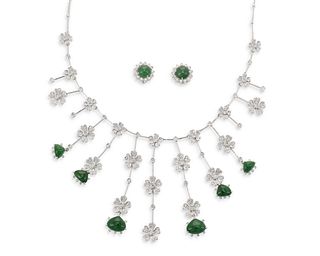 Two jadeite and diamond jewelry items
