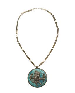 A sterling and enameled pendant necklace