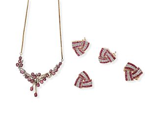 A group of ruby and diamond jewelry
