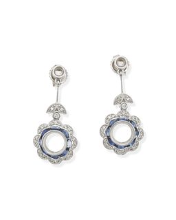 A pair of diamond and sapphire semi-mount earrings