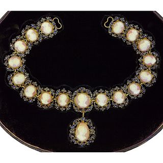 IMPORTANT ANTIQUE CAMEO AND ENAMEL NECKLACE