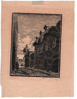 Montreal, Canada, Town View Etching, 20th C signed KC 1929