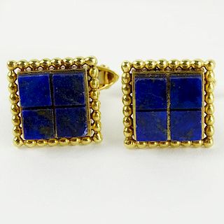 Men's Vintage Pair of 18 Karat Yellow Gold and Lapis Lazuli Cufflinks.