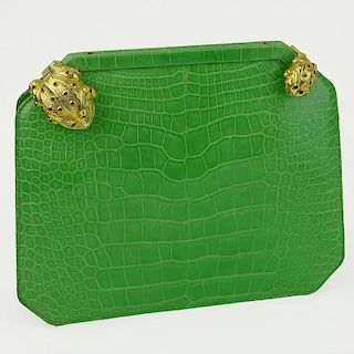 Judith Leiber Alligator Handbag with "Jeweled" Frog Clasps and Shoulder