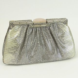 Judith Leiber Snakeskin Evening Clutch with "Jeweled Clasp" and Shoulder Chain.