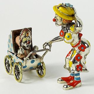Tiffany & Co. Sterling and Enamel Circus Figure "Clown Mom and Baby Carriage"