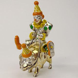 Tiffany & Co. Sterling and Enamel Circus Figure "Clown Riding Pig"