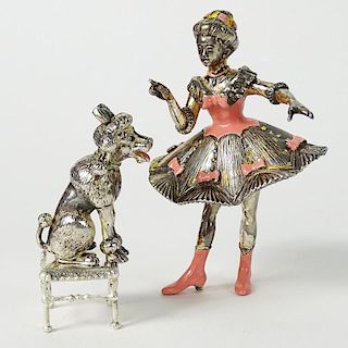 Tiffany & Co. Sterling and Enamel Circus 3 Piece Figure "Ballerina and Dog"