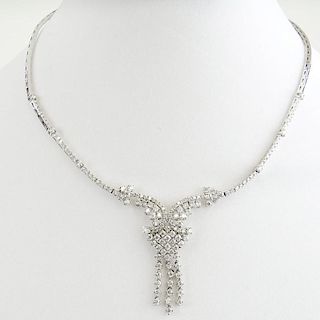 Lady's GAI Certified 8.0 Carat Round Brilliant Cut Diamond and 18 Karat White Gold Necklace.