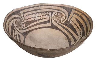 Prehistoric Mimbres Style Geometric Painted Pottery Bowl