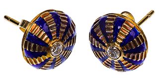 Tiffany & Co Schlumberger 18k Rose Gold, Enamel and Diamond Earrings