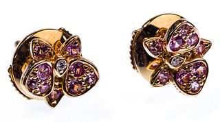 Cartier 18k Yellow Gold, Ruby and Diamond Pierced Earrings