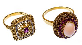 18k Yellow Gold and Ruby Rings