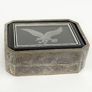 Intaglio Carved Eagle On A Chased Silver Box. Marble interior.