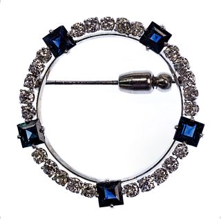 14k White Gold, Sapphire and Diamond Brooch