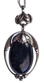 Georg Jensen Silver and Blue Hard Stone Pendant on Necklace