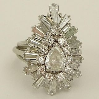 Vintage Approx. 3.50 Carat Diamond and White Gold Ballerina Ring.