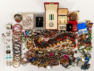 14k, 10k Gold, Sterling Silver and Costume Jewelry and Box Assortment