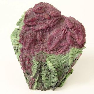 Carved Natural Ruby In Zoisite "Frogs and Ferns"