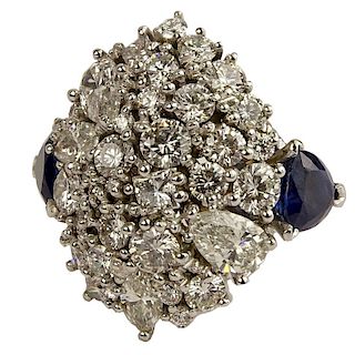 Important Large Vintage Approx. 11.50 Carat Multi Cut Diamond, 5.0 Carat Sapphire and 14 Karat White Gold Ring