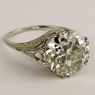 Lady's Approx. 4.67 Carat Round Cut Diamond and 14 Karat White Gold Filigree Engagement Ring.