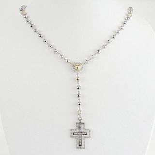 18 Karat White and Yellow Gold Rosary accented with Square Cut Diamonds and Sapphires