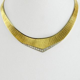 Vintage Heavy 18 Karat Yellow Gold Flexible Link Necklace accented with Approx. .50 carat Round Cut Diamonds. Signed 18K. Surface wear from normal use